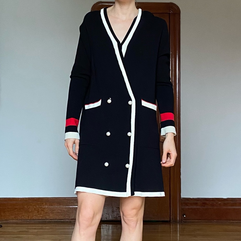Zara knit black pearl button relaxed fit dress